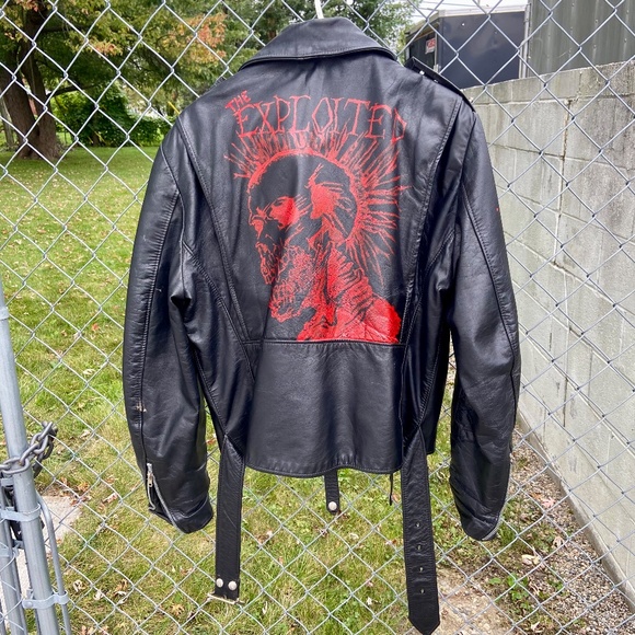 Vintage Brooks The Exploited Leather Jacket Mens 44 Motorcycle Biker Punk Rock - Picture 1 of 16